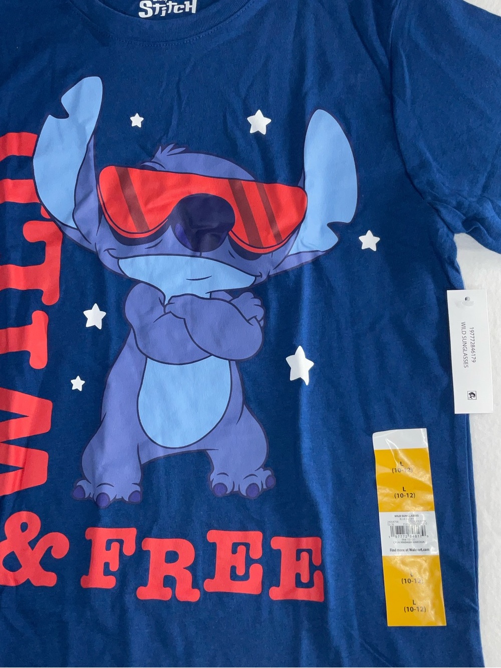 Disney Blue Stitch Logo T-Shirtless Size L (10/12) New with Tag.
